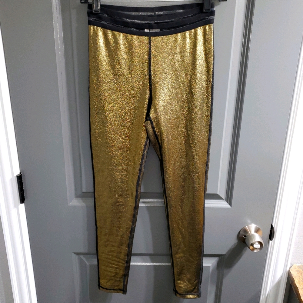 Mono B Womens Gold & Black Leggings (S)